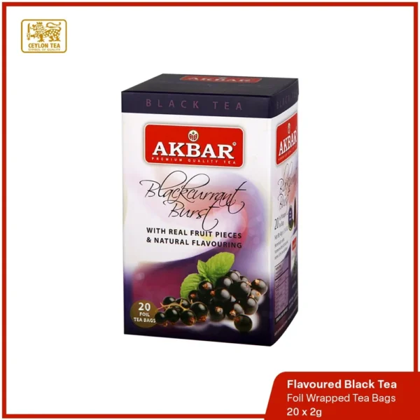 Blackcurrant Burst Flavoured Black Tea, a superior blend infused with natural fruit pieces and high-grown BOPF leaves.