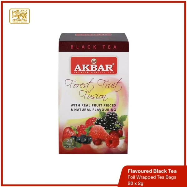 Forest Fruit Fusion Flavoured Black Tea, an exquisite blend infused with natural fruit pieces and high-grown BOPF leaves.